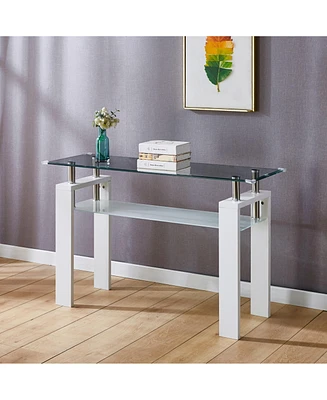Streamdale Furniture White Mdf Console Table, Tempered Glass Top, Modern Foyer Area Table