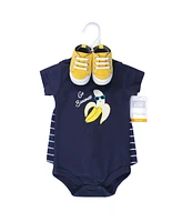 Hudson Baby Boys Cotton Bodysuit, Shorts and Shoe 3pc Set, Go Bananas, 12-18 Months