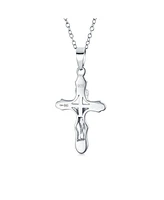 Bling Jewelry Christian Catholic Religious Jewelry Jesus Crucifix Cross Necklace Pendant For Women For Sterling Silver Matte Finish 1 Inch