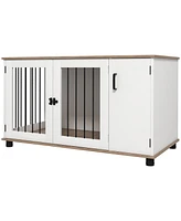 PawHut Dog Crate Furniture Side End Table Indoor w/ Storage, Double Doors