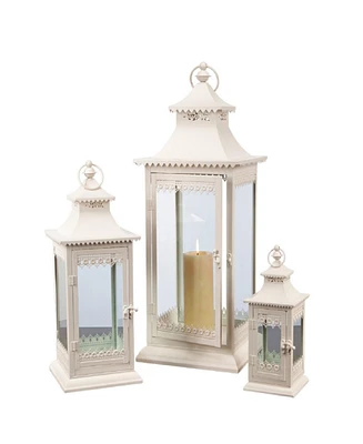 Slickblue Ornamental Ivory Metal Candle Lantern (Set of 3)