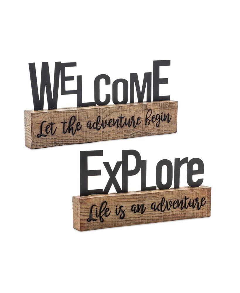 Slickblue Explore and Welcome Tabletop Sentiment Sign (Set of 2)