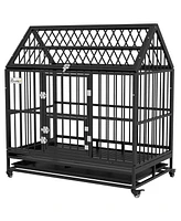 PawHut 48" Steel House Dog Crate with Wheels, Black