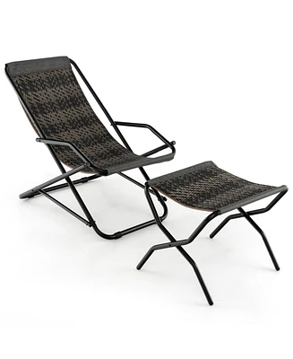 Slickblue Patio Pe Wicker Rocking Chair with Armrests and Metal Frame-Grey