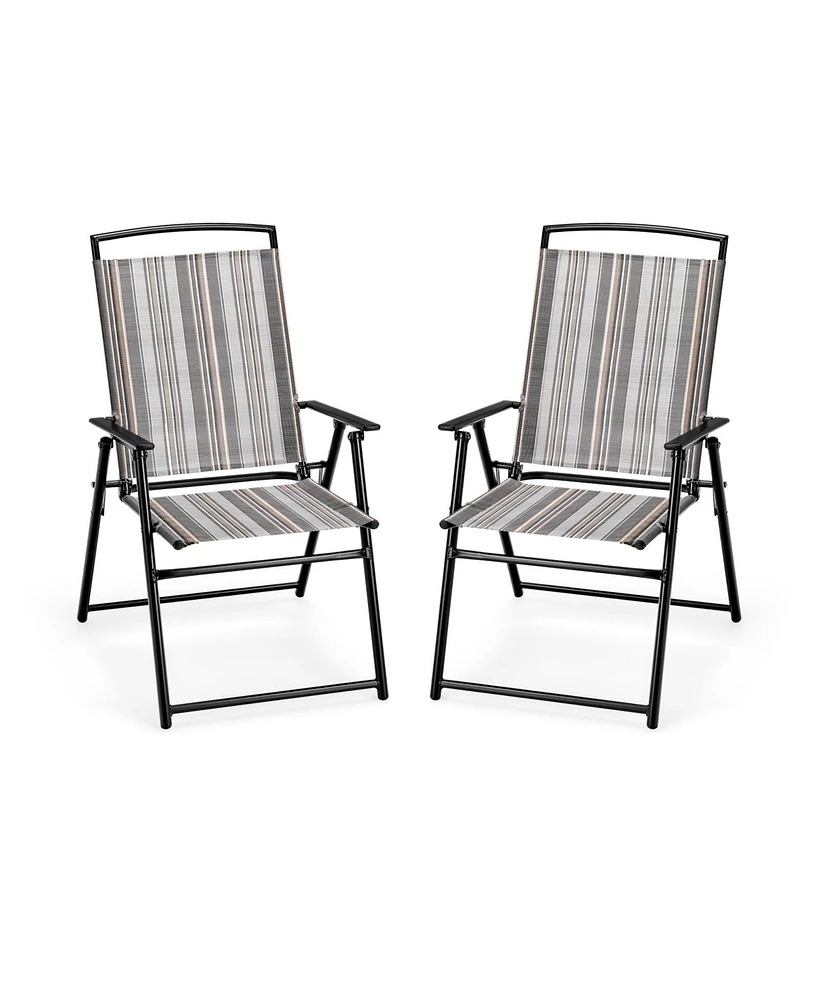 Slickblue Set of 2 Patio Folding Sling Chairs Space-saving Dining Chair-Grey