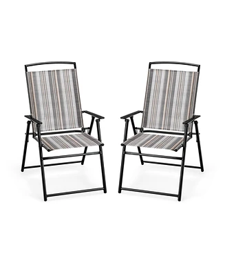 Slickblue Set of 2 Patio Folding Sling Chairs Space-saving Dining Chair-Grey