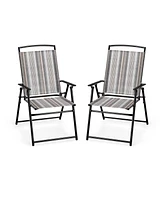 Slickblue Set of 2 Patio Folding Sling Chairs Space-saving Dining Chair-Grey