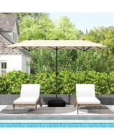13FT Double-sided Patio Umbrella with Solar Lights for Garden Pool Backyard