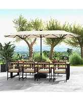 13FT Double-sided Patio Umbrella with Solar Lights for Garden Pool Backyard