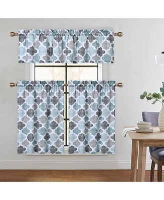 Caromio 3Pc Quatrefoil Printed Cotton Blend Kitchen Curtain Tiers 36" and Valance Set