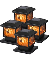 Maggift 4-Pack Solar Halloween Flame Post Lights Outdoor Waterproof