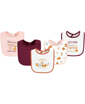 Hudson Baby Infant Girl Cotton Bibs, Pumpkin Spice Date, One Size