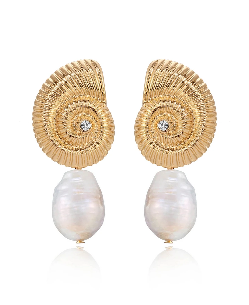 Ettika Swirled Shell Freshwater Cultivated Pearl Statement Earrings