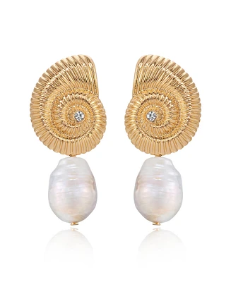 Ettika Swirled Shell Freshwater Cultivated Pearl Statement Earrings