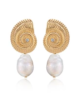 Ettika Swirled Shell Freshwater Cultivated Pearl Statement Earrings