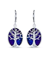 Bling Jewelry Oval Blue Natural Lapis Lazuli Turquoise Abalone Shell Lever Back Mother Of Pearl Family Tree Of Life Dangle Earrings Sterling Silver