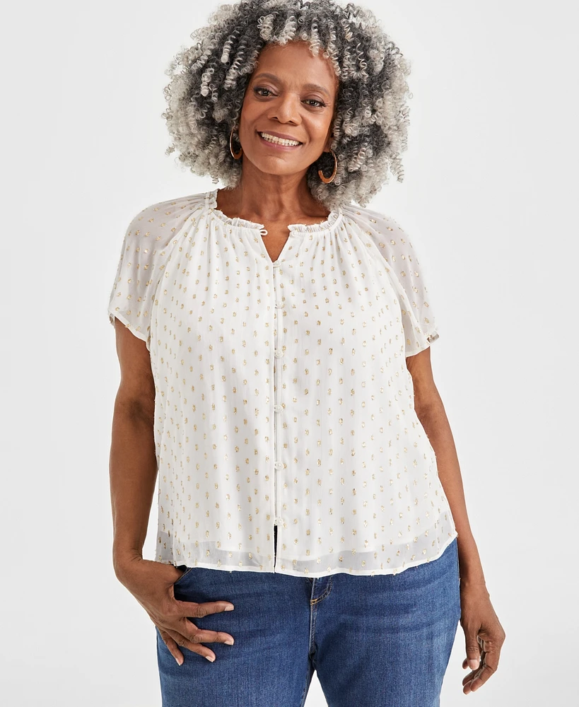 Style & Co Plus Flutter-Sleeve Shine Blouse, Created for Macy's