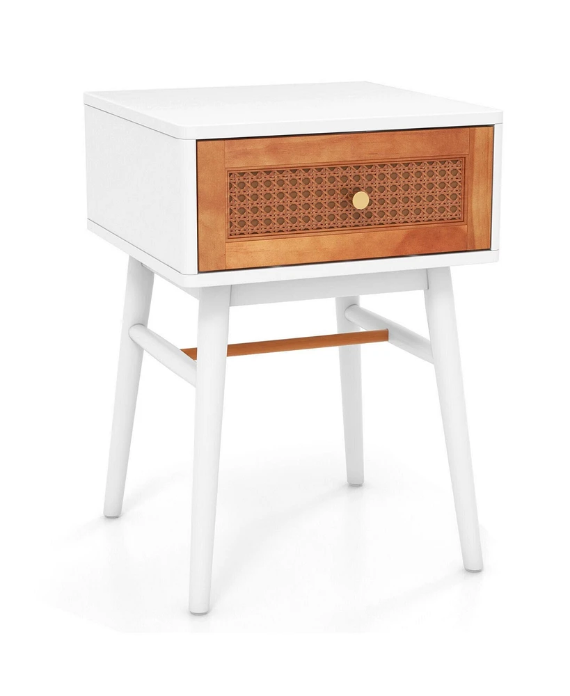 Sugift 1-Drawer Modern Bedside Table with Solid Wood Legs