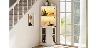 Streamdale Furniture 67.7" Led Corner Bar Cabinet with Power Outlet, Usb Ports, and Adjustable Shelves