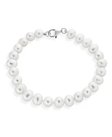 Bling Jewelry Classic Simple 7.5-8 Mm White Freshwater Cultured Pearl Hand Knotted Strand Bracelet For Women For Sterling Silver 7.5 Inch