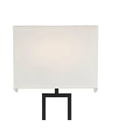 Possini Euro Design Portico Modern Corded Wall Mounted Lamp Led Dimmable Black Metal Plug-In Light Fixture White Rectangular Shade for Bedroom Bedside
