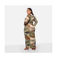 Rebdolls Plus Size Bali Mesh Abstract Print Maxi Boycon Dress