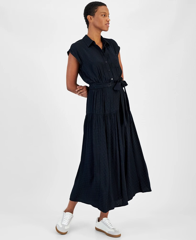 On 34th Women's Tonal Jacquard Cap-Sleeve Midi Shirtdress, Created for Macy's