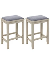 Costway Set of 2 Upholstered Bar Stools Wooden Bar Height Dining Chairs