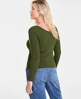 On 34th Women's Long-Sleeve Rib Double V-Neck Top, Created for Macy's
