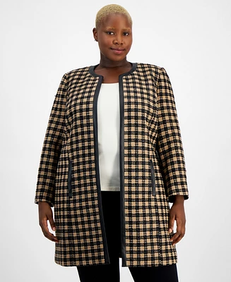 Kasper Plus Checkered Open-Front Topper Jacket