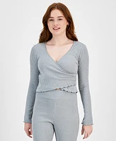 Planet Heart Juniors' Surplice-Neck Ribbed Long Sleeve Top