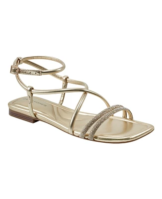 Marc Fisher Women's Lakity Strappy Square Toe Flat Sandals