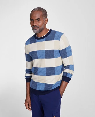 Club Room Men's Textured Check Merino Crewneck Sweater, Created for Macy's