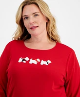 Holiday Lane Plus Scottie Walk Long-Sleeve Top, Created for Macy's