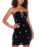 B Darlin Juniors' Strapless Notch-Neck Embellished Bodycon Dress