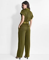 Dkny Women's Tie-Waist Button-Front Short-Sleeve Utility Jumpsuit