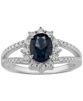 Giani Bernini Cubic Zirconia Blue Oval Halo Ring Sterling Silver, Created for Macy's