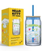 JoyJolt Hello Kitty and Friends Favorite Flavor Cinnamoroll Can Shaped Glass Tumbler with Wood Lid and Straw
