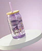 JoyJolt Hello Kitty and Friends Favorite Flavor Kuromi Can Shaped Glass Tumbler with Wood Lid and Straw