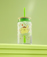 JoyJolt Hello Kitty and Friends Favorite Flavor Pompompurin Can Shaped Glass Tumbler with Wood Lid and Straw