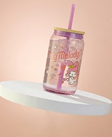 JoyJolt Hello Kitty and Friends Favorite Flavor My Melody Can Shaped Glass Tumbler with Wood Lid and Straw