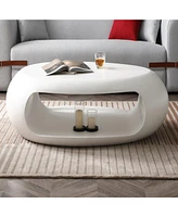 Sleek Modern Coffee Table Fiberglass Oval Design, No Assembly