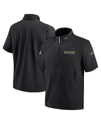 Nike Men's Black New Orleans Saints 2024 Sideline Coach Short Sleeve Half-Zip Hoodie Jacket