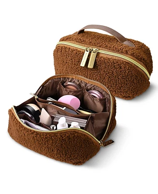 Byootique Plush Makeup Case Open Flat Travel Toiletry Accessories Organizer Bag
