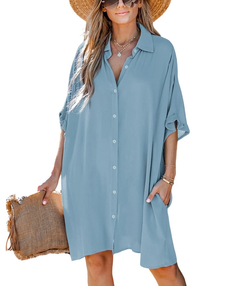 Cupshe Women's Flowy Button-Up Midi Beach Dress