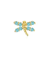 Bling Jewelry Tiny 14K Gold Blue Aqua Helix Cartilage Ear Lobe Piercing Daith Dragonfly Firefly Butterfly 1 Piece Stud Earring For Women Screw back