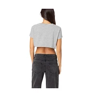 Edikted Women's Stripey Crop Topped t shirt - White-and