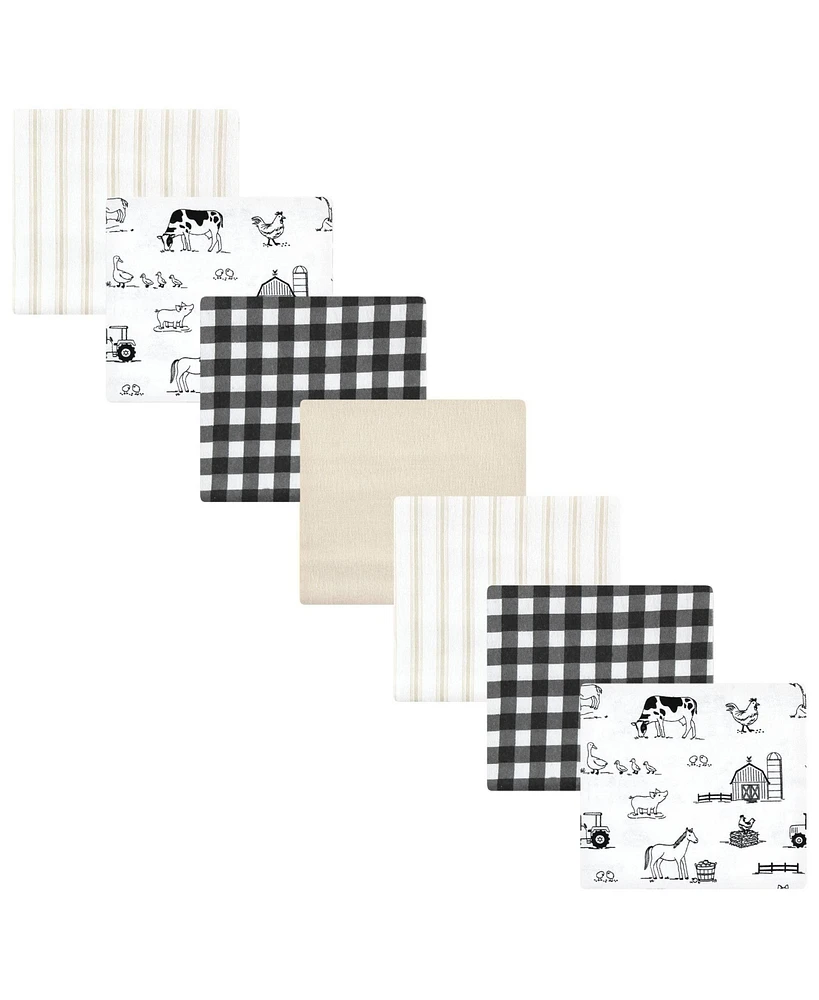 Hudson Baby Unisex Cotton Flannel Receiving Blankets Bundle, Neutral Farm, One Size