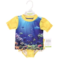 Hudson Baby Baby Girls Hudson Swim Rashguard Set Coral Reef, 18-24 Months