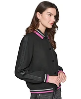 Karl Lagerfeld Paris Women's Striped-Trim Snap-Front Jacket